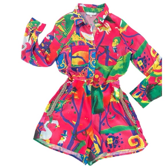 Miami romper beaded pockets long sleeve summer travel vacation - Picture 1 of 6